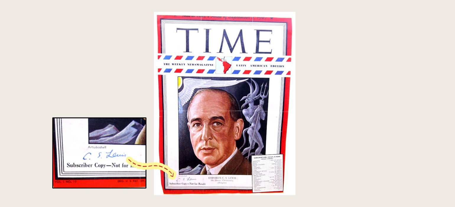 Time Magazine Cover, Signed by C. S. Lewis