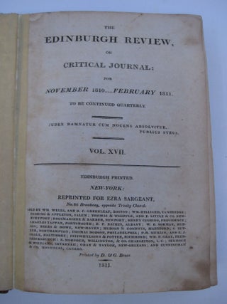 The Edinburgh Review, or Critical Journal: For November 1810....February 1811. Volume XVII