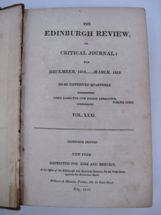 The Edinburgh Review, or Critical Journal, Vol. XXXI: for December, 1818...March, 1819