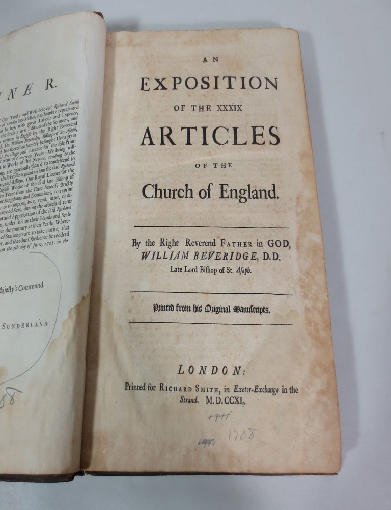 Item #040831 An Exposition of the XXXIX Articles of the Church of England (First Edition). William Beveridge.