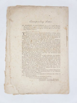Minutes Of the Warren (Baptist) Association, At the Baptist Meeting-House in Newton, 9/18/1808