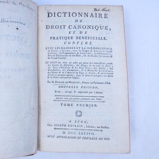 Item #062722 Dictionnaire de droit canonique et de pratique bénéficiale, conféré avec...