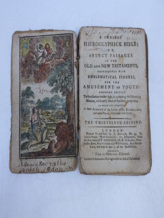A Curious Hieroglyphick Bible; or, Select Passages in the Old and New Testaments, Representated with Emblematic Figures, for the Amusement of Youth: Designed Chiefly to familiarize tender Age, in a pleasing and diverting Manner, with early Ideas of the Holy Scriptures. To which are subjoined, a short Account of the Lives of the Evangelists, and other Pieces, illustrated with Cuts.