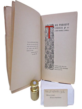 Item #069489 The Present Crisis with Mosher Business Card. James Russell Lowell