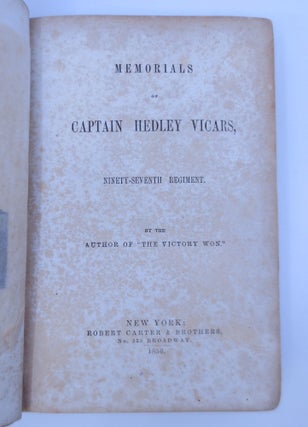 Item #070291 Memorials of Captain Hedley Vicars, Ninety-Seventh Regiment (FIRST AMERICAN...