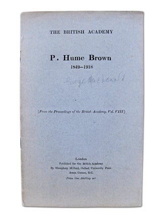 Item #071280 P. Hume Brown 1849-1918 (First Edition, Thus. Association Copy of Maurice Sendak.)....