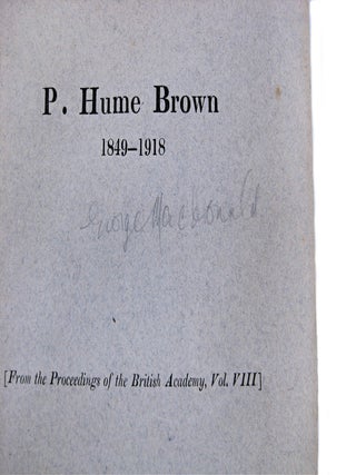 P. Hume Brown 1849-1918 (First Edition, Thus. Association Copy of Maurice Sendak.)