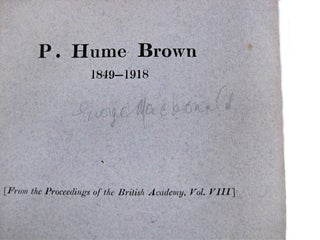 P. Hume Brown 1849-1918 (First Edition, Thus. Association Copy of Maurice Sendak.)
