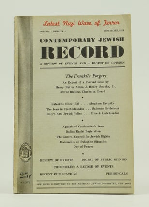 Item #071892 Contemporary Jewish Record: A Review of Events and a Digest of Opinion (Volume 1,...