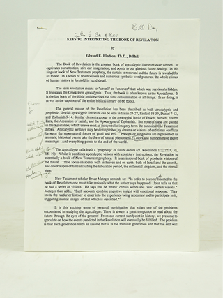 Item #072021 Keys To Interpreting the Book of Revelation. Th D. Edward E. Hindson, D. Phil