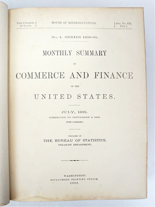 Monthly Summary Of Commerce And Finance of The United States. July, 1898. Corrected To September 2, 1898 With 3 Diagrams (FIRST EDITION)