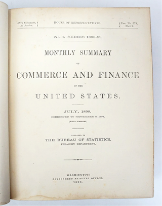 Monthly Summary Of Commerce And Finance of The United States. July, 1898. Corrected To September 2, 1898 With 3 Diagrams (FIRST EDITION)