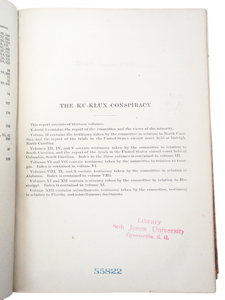 The Ku-Klux Conspiracy. Affairs in the Late Insurrection States, 42nd Congress, Second Session: Report of the Committee. Report No. 41, Part 1. (First Edition)