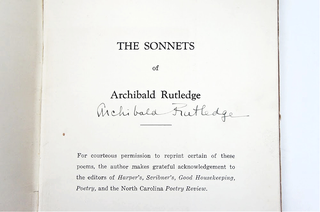 The Sonnets of Archibald Rutledge (Signed First Edition)