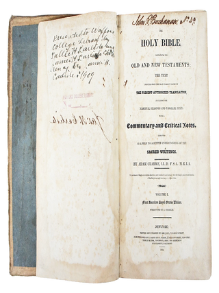 The Holy Bible, Containing the Old and New Testaments: The Text Printed from the Most Correct Copies of The Present Authorized Translation, Including the Marginal Readings and Parallel Texts. With A commentary and Critical Notes. Designed as a Help to A Better Understanding of the Sacred Writings. (Four Volumes of Six)(Likely Second American Edition. Volume I is a Stated First American Royal Octavo Edition.)
